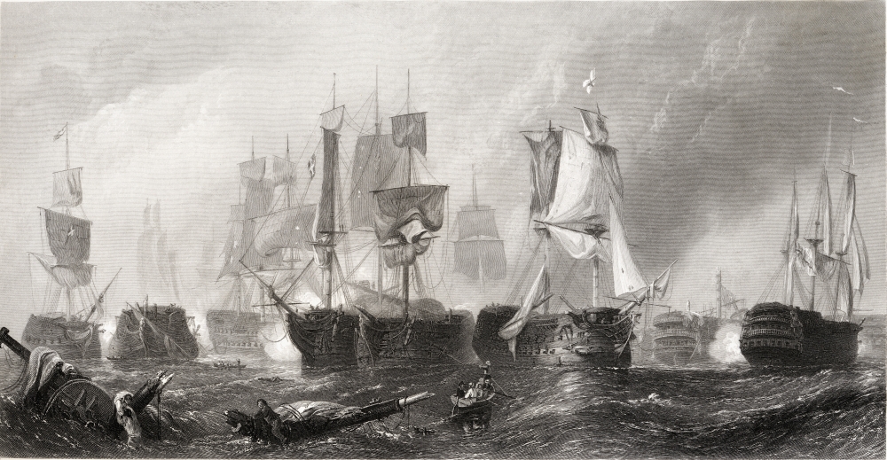 The Battle of Trafalgar From The Picture In The Vernon Gallery Drawn by C. Stamfield Engraved by J.Cousen Poster Print - 21 x 11