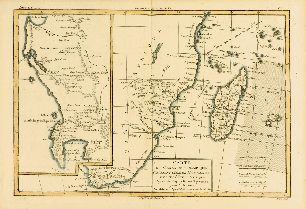 Picture of   Map of Southern Africa & Madagascar&#44; Circa. 1760 From -Atlas De Toutes Les Parties Connues Du Globe Terrestre by Cartographer Rigobert Bonne Published Geneva Circa 1760 Poster Print&#44; 18 x 12