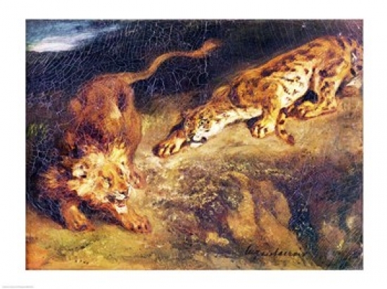 Picture of Posterazzi BALXIR230165LARGE Tiger & Lion Poster Print by Eugene Delacroix - 36 x 24 in. - Large