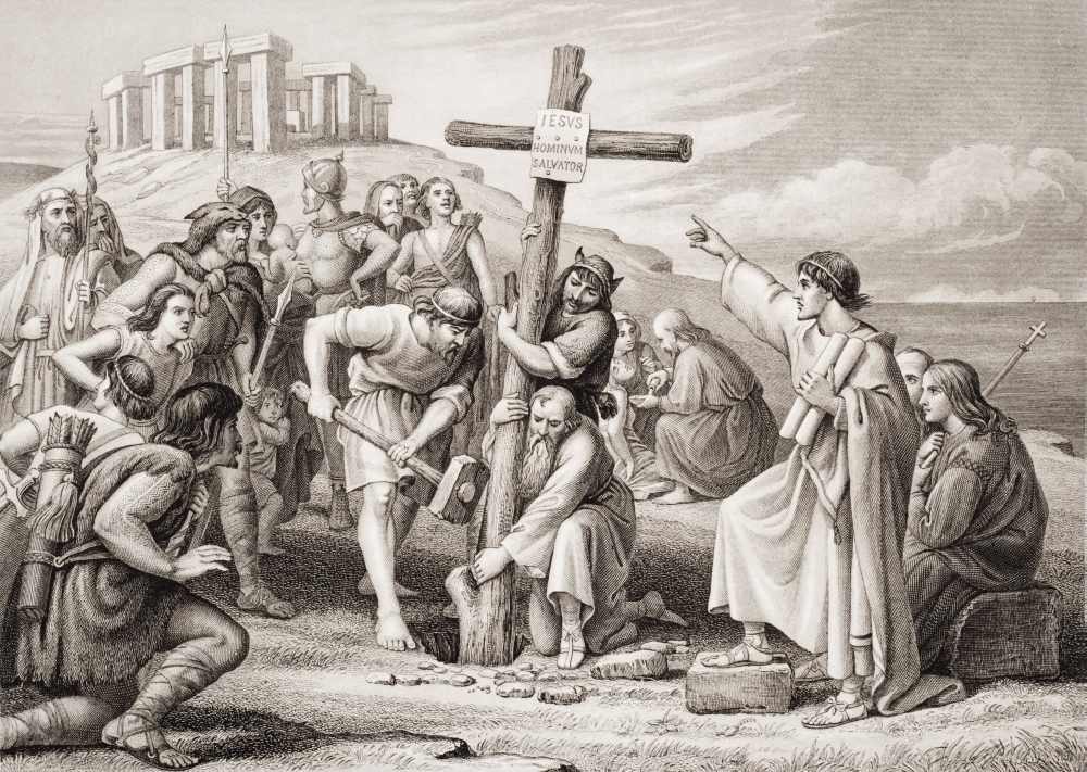 DPI1860049LARGE The First Preaching of Christianity In Britain. Engraved by John Easton After C Poster Print, Large - 34 x 24