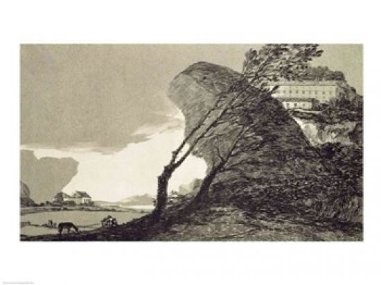 Landscape with Large Rocks Buildings & Trees Poster Print by Francisco De Goya - 36 x 24 in. - Large