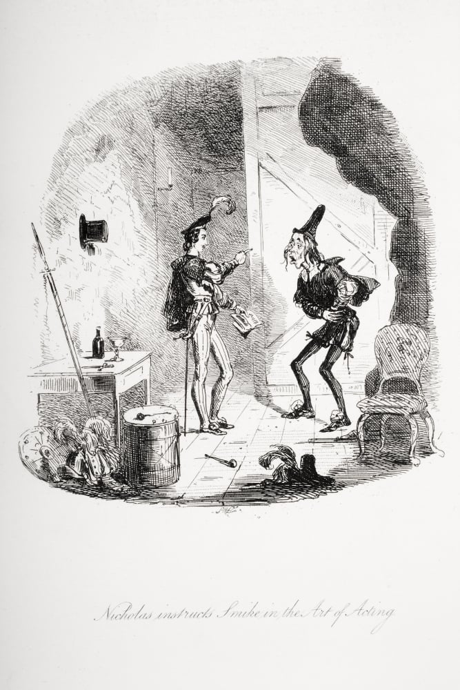 Nicholas Instructs Smike In The Art of Acting Illustration From The Charles Poster Print, Large - 24 x 36