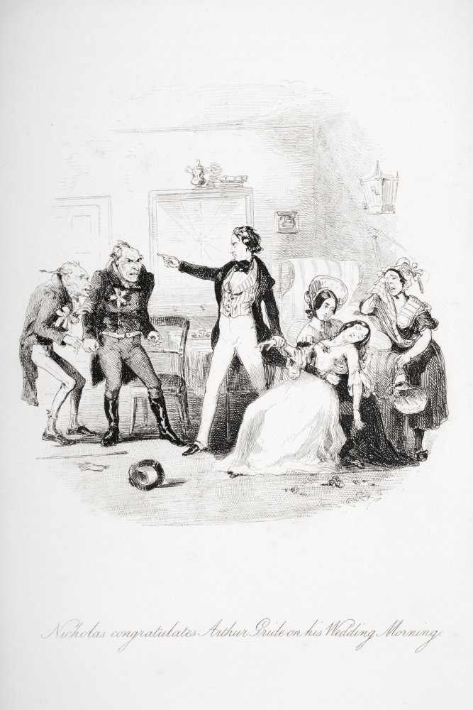 Nicholas Congratulates Arthur Gride On His Wedding Morning Illustration From The Charles Dickens Novel Nicholas Poster Print - 12 x 18