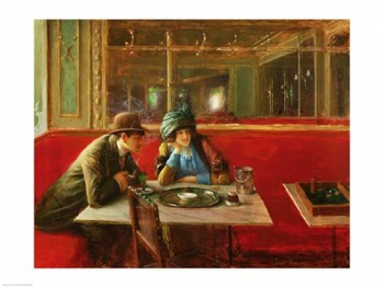 At The Cafe Poster Print by Jean Beraud - 24 x 18 in.