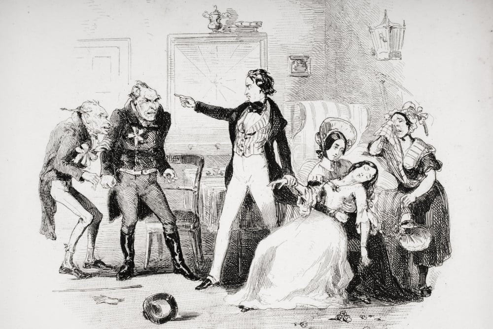 Nicholas Congratulates Arthur Gride On His Wedding Morning Illustration From The Charles Dickens Novel Nicholas Poster Print, Large - 36 x 24