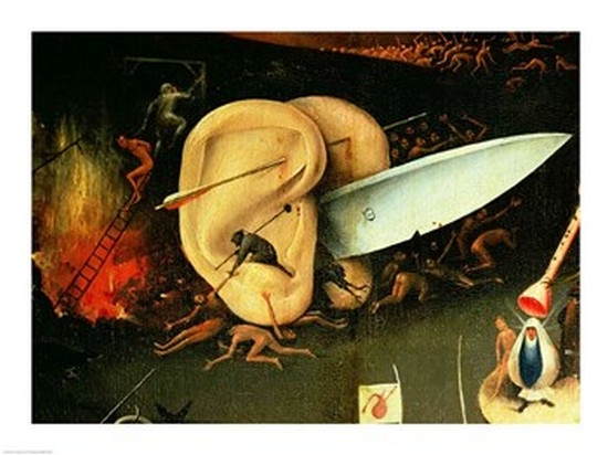 Picture of Posterazzi BALXIR216640LARGE The Garden of Earthly Delights - Hell Right Wing of Triptych Detail of Ears with A Knife C.1500 Poster Print by Hieronymus Bosch - 36 x 24 in. - Large