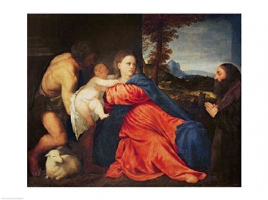 Picture of Posterazzi BALXIR341900 Virgin & Infant with Saint John The Baptist & Donor Poster Print by Titian - 24 x 18 in.