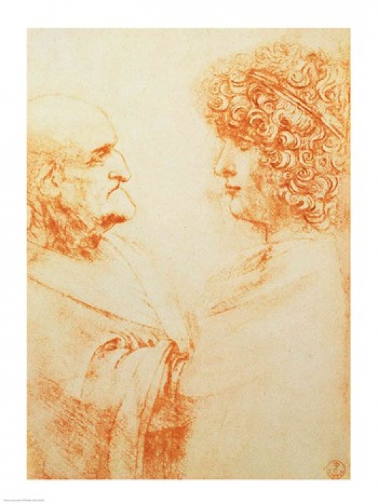 BALALG152183 Two Heads in Profile C.1500 Poster Print by Leonardo Da Vinci - 18 x 24 in.