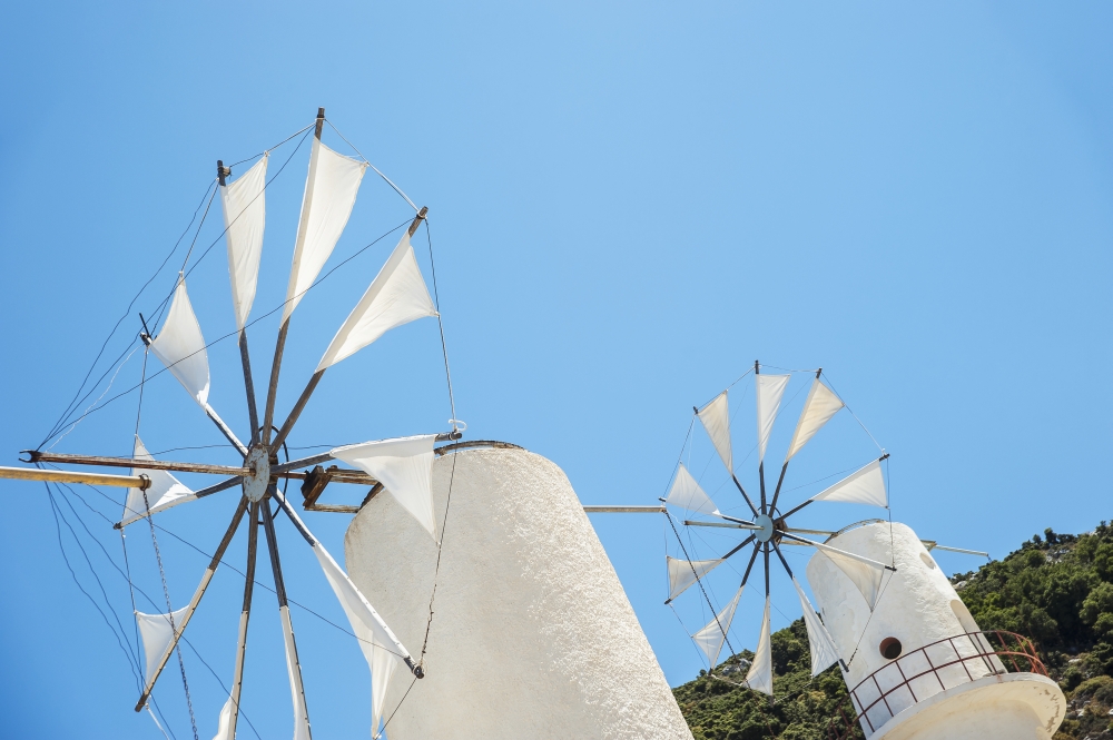 DPI12254306LARGE Windmills Against A Blue Sky Lasithi Plateau - Crete Greece Poster Print - 38 x 24 in. - Large
