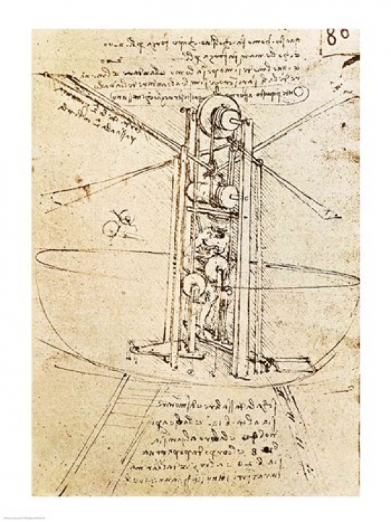 Vertically Standing Birds-Winged Flying Machine Poster Print by Leonardo Da Vinci - 18 x 24 in.