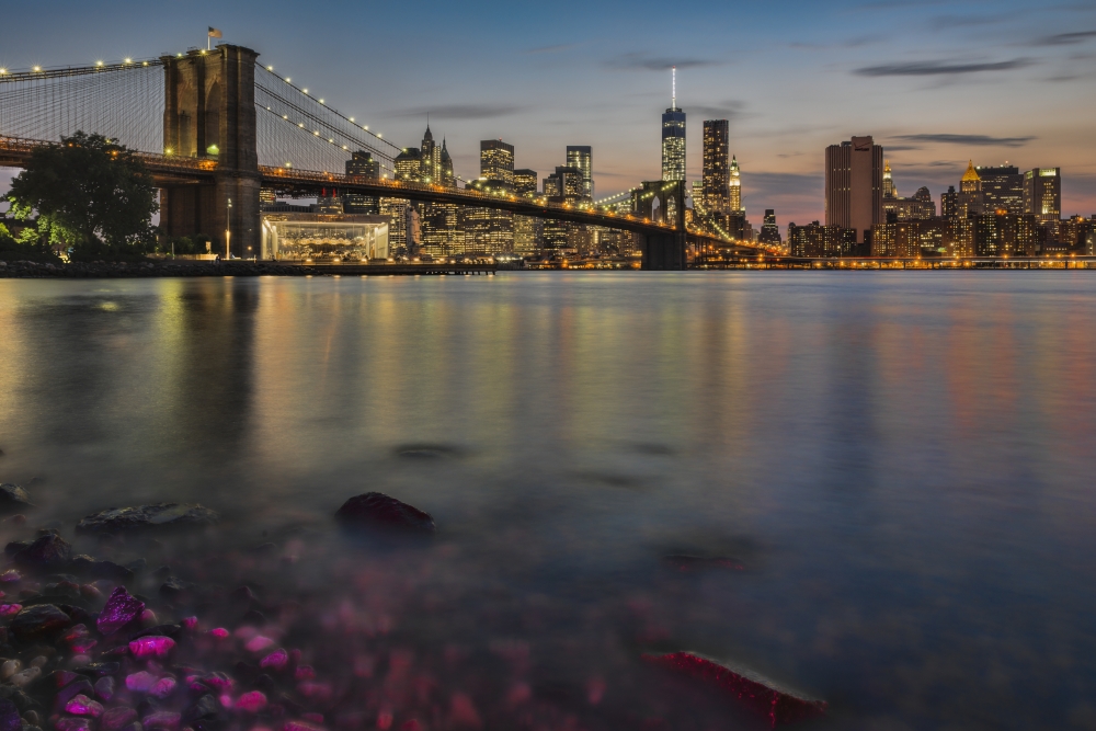 Lower Manhattan at Twilight with The Brooklyn Bridge Brooklyn Bridge Park Poster Print - 36 x 24 in. - Large