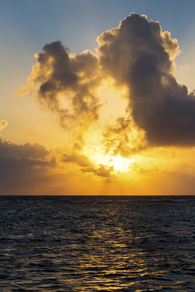 Dramatic Colourful Sky at Sunrise Reflecting Off Ocean with Backlit Clouds & Poster Print - 24 x 38 in. - Large