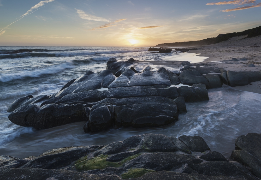 DPI12270831 Sunset & Water Washing Up on The Shore - Tarifa Cadiz Andalusia Spain Poster Print - 18 x 12 in.