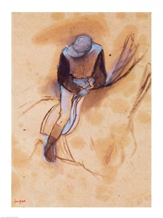 Jockey Flexed Forward Standing in The Saddle Poster Print by Edgar Degas - 18 x 24 in.