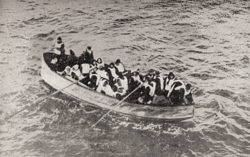 Picture of Design Pics DPI1958112 Survivors of The Rms Titanic in One of Her Collapsible Lifeboats Just Before Being Picked Up by The Carpathia Woman Are Sharing in The Rowing Poster Print, 17 x 11