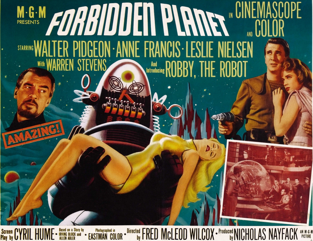 Everett Collection  Forbidden Planet Walter Pidgeon Anne Francis Robby The Robot Leslie Nielsen 1956 Movie Poster Masterprint, 28 x 22 - Large