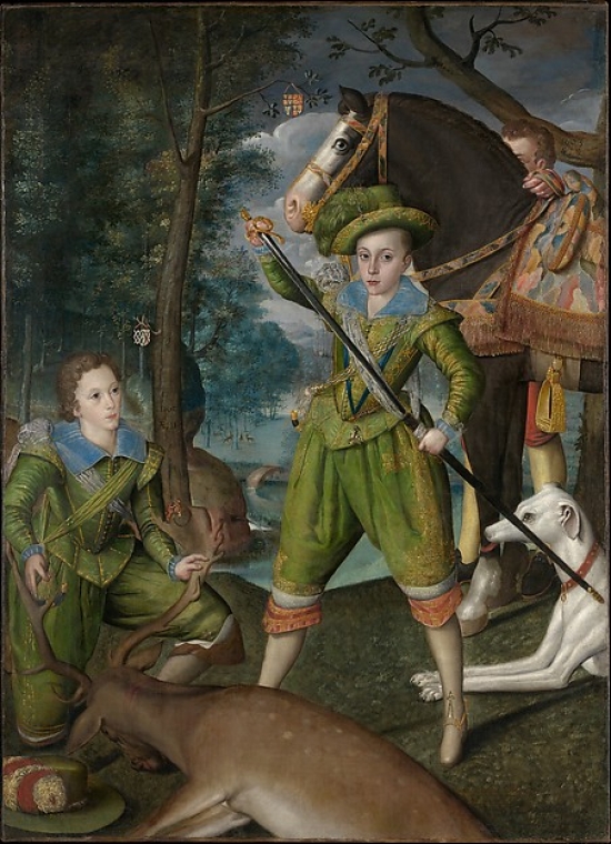 Picture of   Henry Frederick&#44; 1594 - 1612 Prince of Wales with Sir John Harington&#44; 1592 - 1614 in The Hunting Field Poster Print by Robert Peake The Elder&#44; British Ca. 1551 - 1619 London&#44; 18 x 24