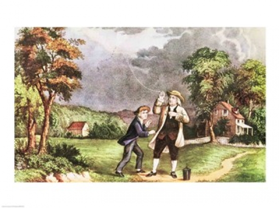 Franklins Experiment in Electricity Poster Print - 24 x 18 in.