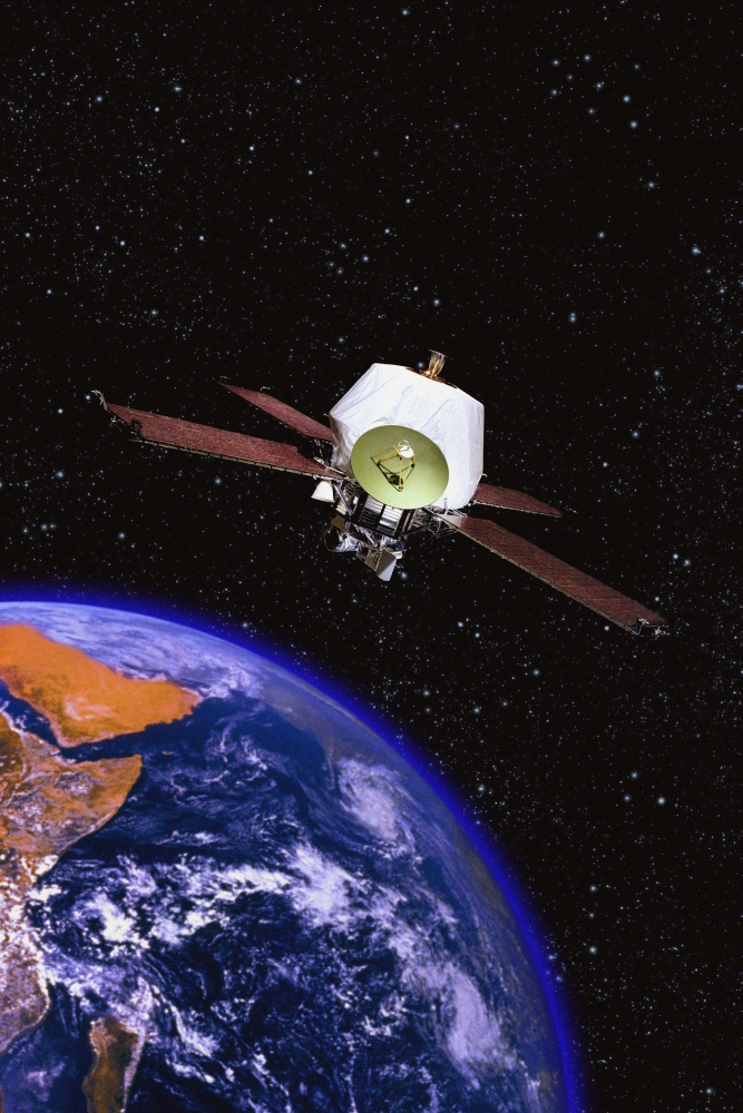 Satellite Orbiting The Earth Poster Print - 22 x 34 in. - Large