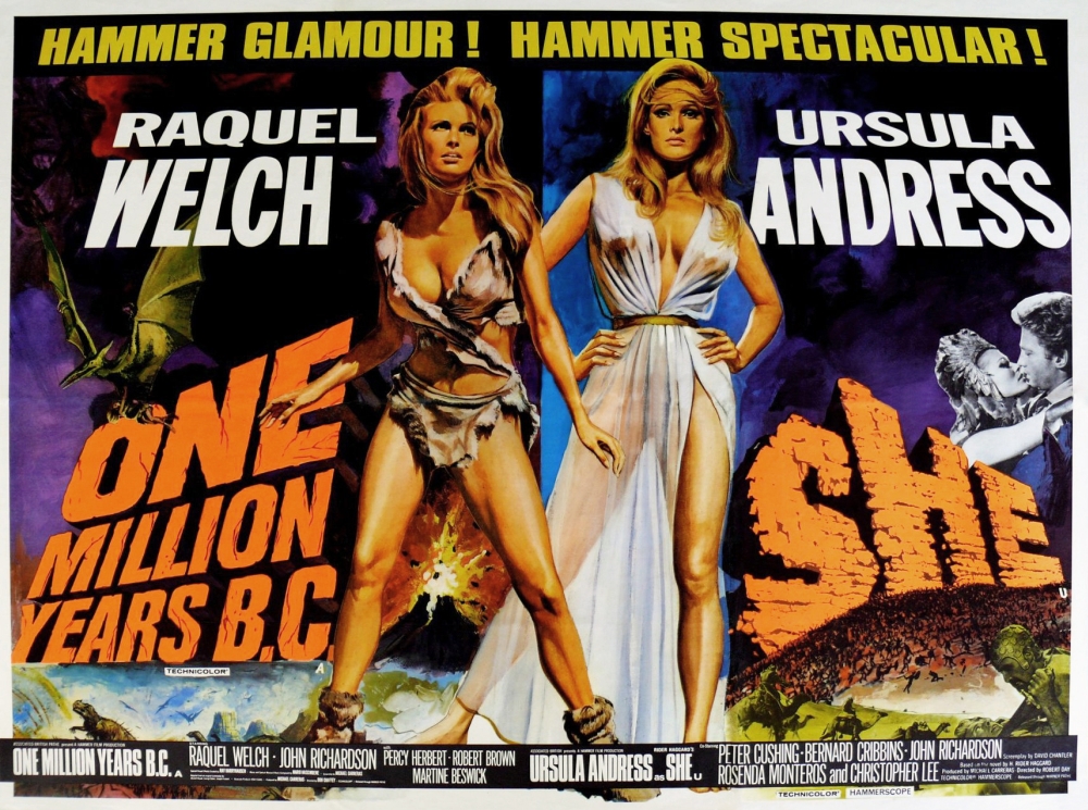 Everett Collection  One Million Years B.C. 1966 She 1965 From Left - Raquel Welch Ursula Andress US Lobbycard Movie Poster Masterprint, 14 x 11 -  Posterazzi, EVCMMDONMIEC004H