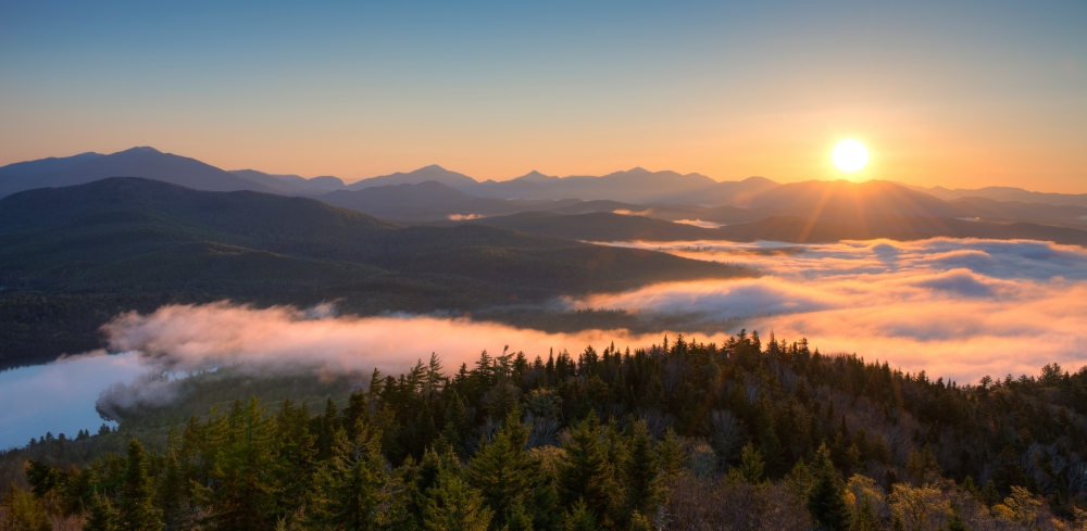 PPI153758S Sunrise Over The Adirondack High Peaks From Goodnow Mountain Adirondack Park New York State USA Poster Print, 27 x 9