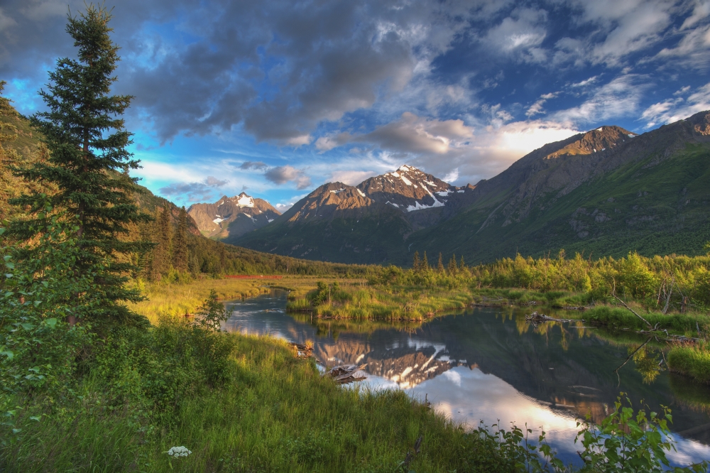 Scenic View of Eagle River Valley & Chugach Mountains at Sunset South Central Alaska HDR Poster Print - 38 x 24 in. - Large