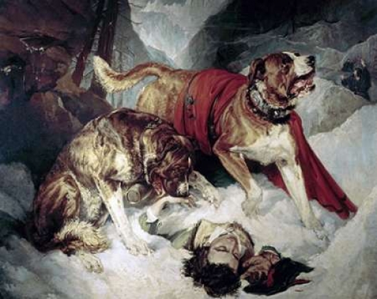 Alpine Mastiffs Reanimating A Distressed Traveller Poster Print by Sir Edwin Landseer, 24 x 30 - Large