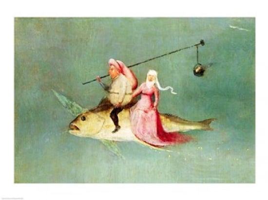 BALXIR154090 The Temptation of St. Anthony Right Hand Panel Detail of A Couple Riding A Fish Print by Hieronymus Bosch - 24 x 18 in.