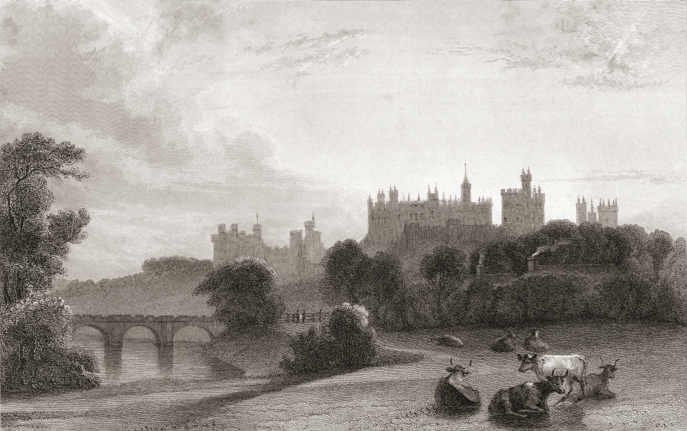Picture of   Alnwick Castle Alnwick Northumberland England in The Early 19th Century. Used As Location in Harry Potter Films From Churtons Portrait & Lanscape Gallery Published 1836 Poster Print&#44; 17 x 11