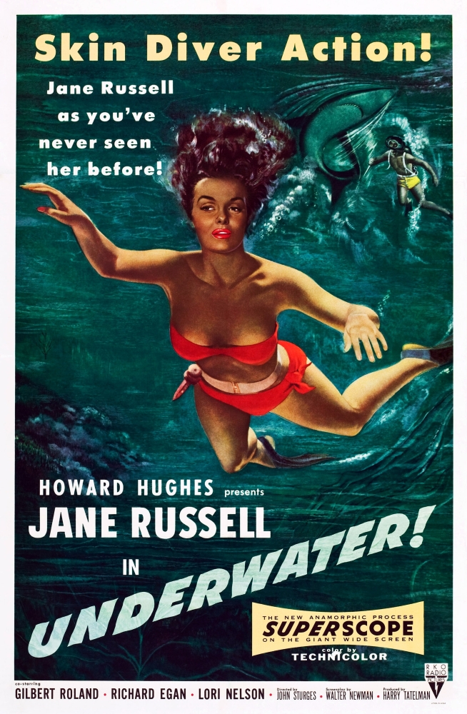 Everett Collection EVCM8DUNDEEC002H Underwater US Poster Art Jane Russell 1955 Movie Poster Masterprint, 11 x 17