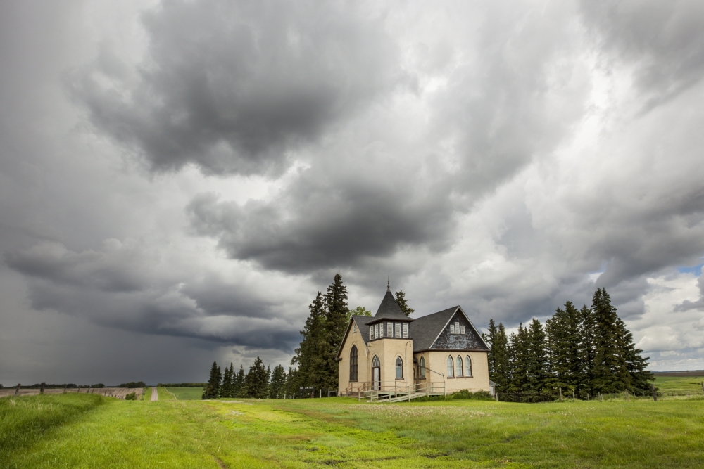 Church in A Rural Setting with Storm Clouds Overhead - Winnipeg Manitoba Canada Poster Print - 38 x 24 in. - Large