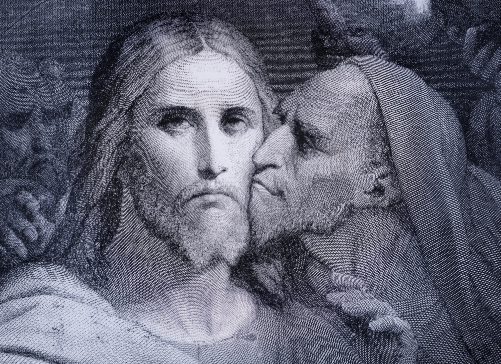 The Kiss. Judas Iscariot Kisses Jesus Christ in The Garden of Gethsemane From El Mundo Ilustrado Published Barcelona Circa 1880 Poster Print - 17 x 12