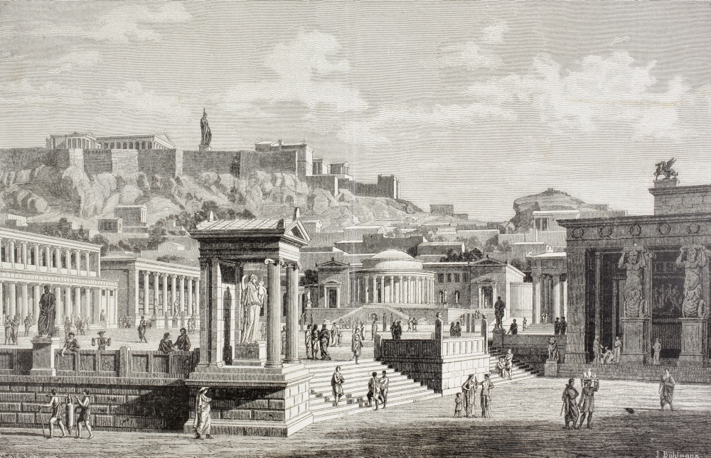 Picture of Design Pics DPI1958198 Imaginary View of The Market Place of Agora in Athens Ancient Greece From El Mundo Ilustrado Published Barcelona 1880 Poster Print, 18 x 11