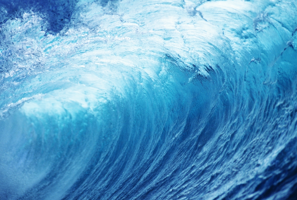 Inside Glassy Blue Wave Curling Over Closeup Poster Print, 19 x 12