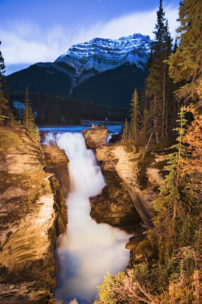 DPI2046418LARGE Artists Choice - Athabasca Falls & Mount Kerkeslin At Dusk Jasper National Park Alberta Poster Print, 22 x 34 - Large