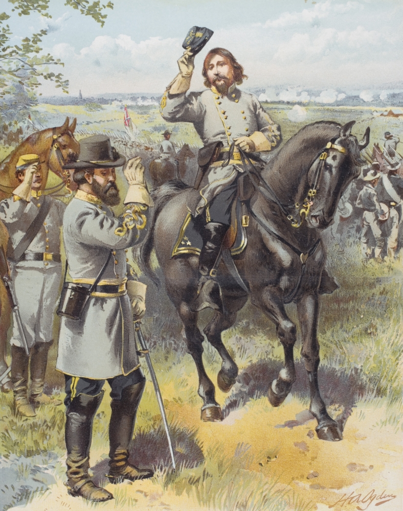 General Pickett Taking The Order To Charge From General Longstreet Battle of Gettysburg July 3 1863 Artist H.A. Ogden Poster Print, 12 x 16