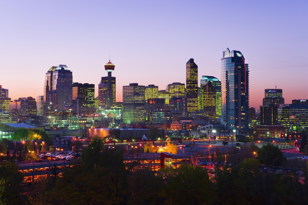 Skyline At Dusk Calgary Alberta Poster Print, 17 x 11