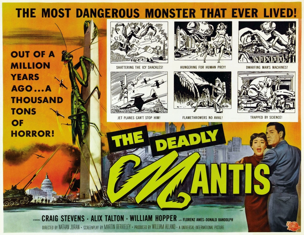 Everett Collection  The Deadly Mantis Bottom Right From Left - Alix Talton Craig Stevens - Half-Sheet Poster 1957 Movie Poster Masterprint, 14 x 11