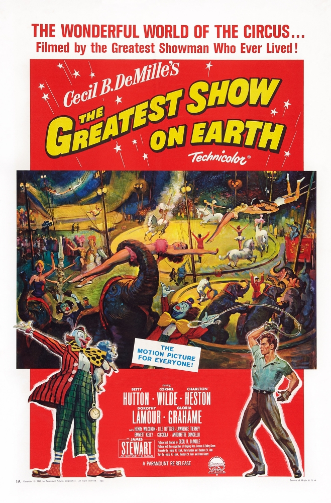 Everett Collection EVCMCDGRSHEC010H The Greatest Show On Earth US Poster Art Right - Charlton Heston 1952 Movie Poster Masterprint, 11 x 17 -  Posterazzi