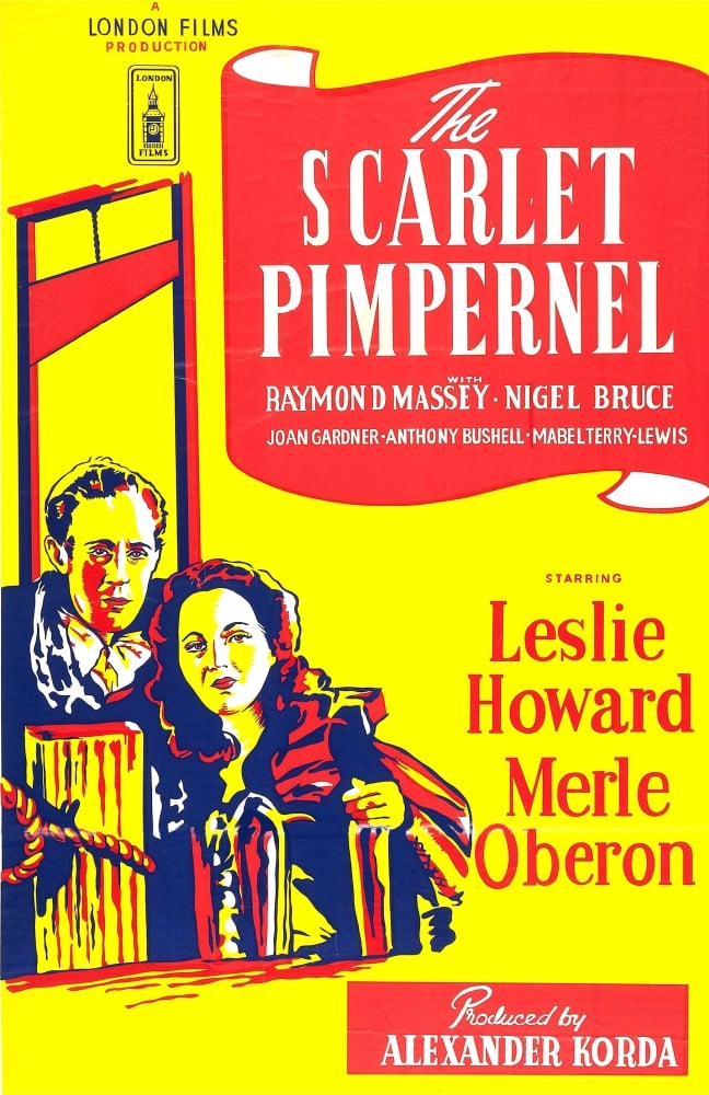 Everett Collection EVCMCDSCPIEC057H The Scarlet Pimpernel British Ad Art From Left - Leslie Howard Merle Oberon 1934 Movie Poster Masterprint, 11 x 17