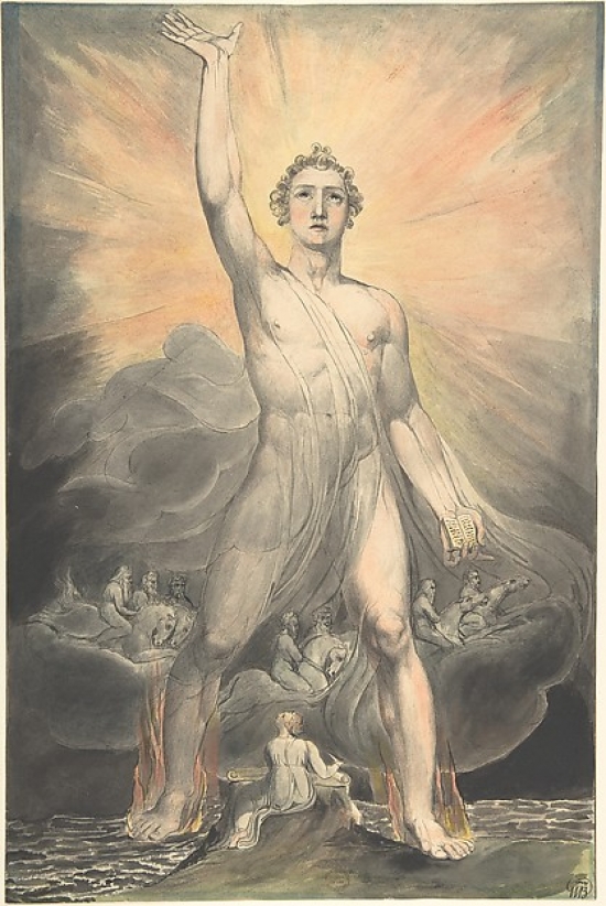 Angel of The Revelation - Book of Revelation Chapter 10 Poster Print by William Blake - British London 1757 1827 London - 18 x 24