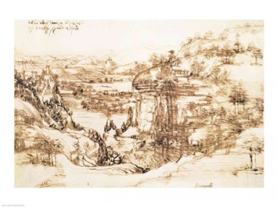 BALALG152192LARGE Arno Landscape 5th August 1473 Poster Print by Leonardo Da Vinci - 36 x 24 in. - Large