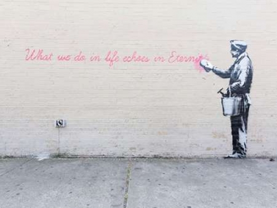 68th Str-38th Avenue Queens Nyc-Graffiti Attributed To Banksy Poster Print by Dan Herrick, 11 x 14 - Small