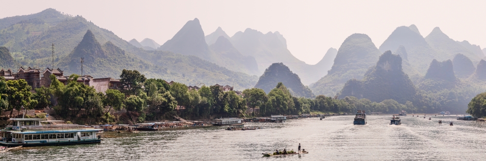 Picture of Panoramic Images PPI168293LARGE Karst Landscape Along The River Li Guilin Guangxi Zhuang Autonomous Region China Poster Print, 12 x 36 - Large