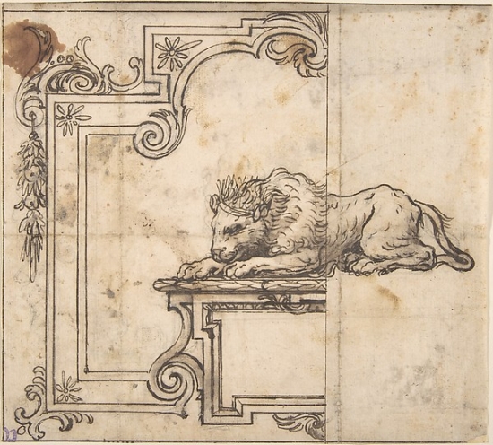 Design for A Frame with Two Compartments & A Crowned Lion Poster Print by Anonymous Italian 17th Century