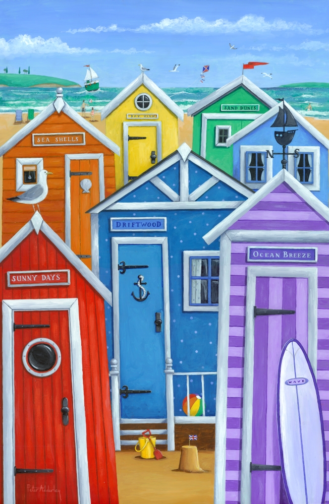Rainbow Beach Huts Poster Print by Peter Adderley - 12 x 18