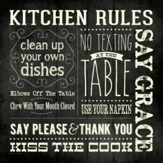 PDXSM10453SMALL Kitchen Rules - Black Square Poster Print by Stephanie Marrott, 12 x 12 - Small
