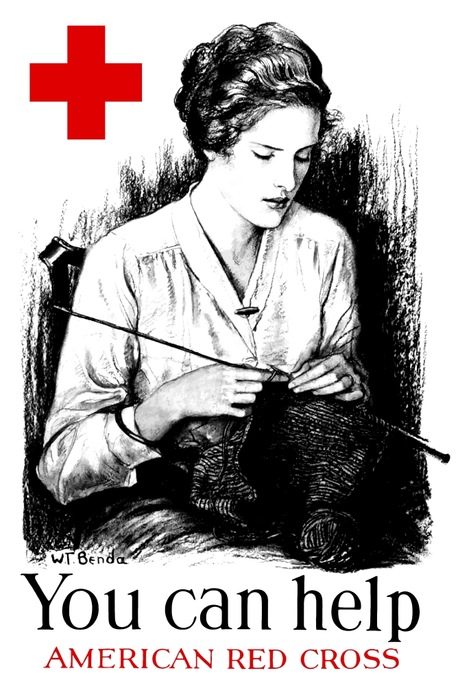 Vintage World War One Poster of A Young Woman Knitting & A Large Red Cross It Reads You Can Help American Red Cross Poster Print - 11 x 17