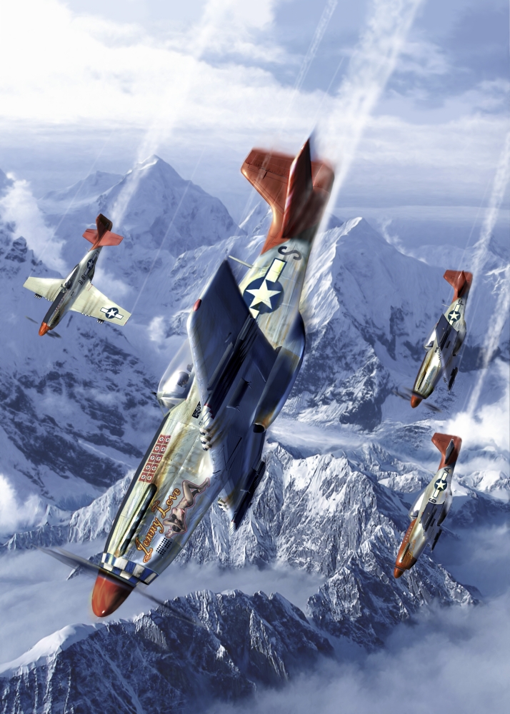 Tuskegee Airmen of The 332nd Fighter Group Flying Near The Alps in Their P-51 Mustangs Poster Print, 12 x 16