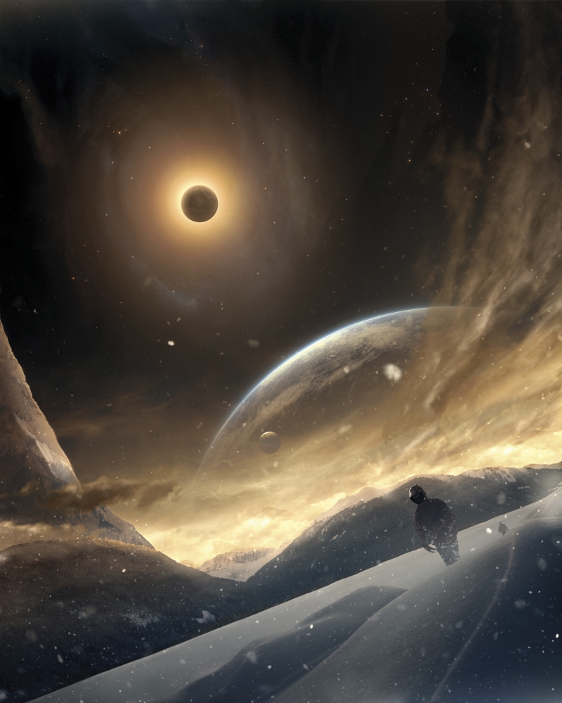 Two Persons Trying To Find Their Way On An Unknown Alien Planet Poster Print - 25 x 31 - Large